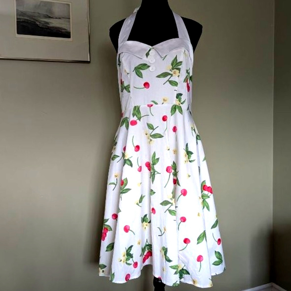 Dressystar 1950s Style Cherry Print Halter Dress - L - Garden Party Pinup